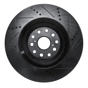 Lexus LS500h Brake Rotor (1) - Left Front - R1 Concepts - Drilled & Slotted - Black - `07-`23